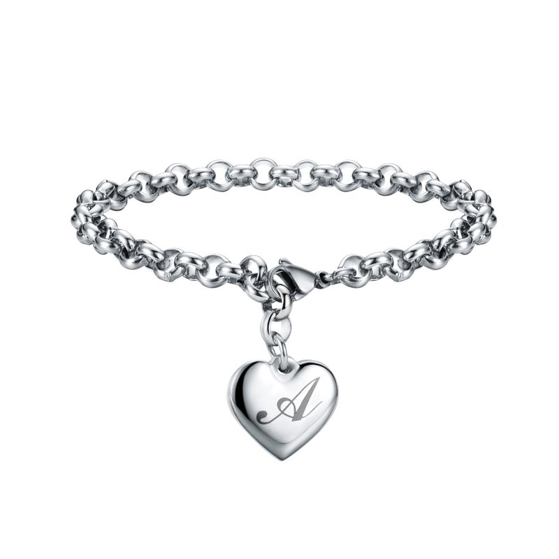SANNYRA Charms Bracelets for Women, Heart Charm Initial Bracelet Trendy, A Letters Stainless Steel Bracelet Jewelry Confirmation Gifts for Christmas Birthday - Image 1